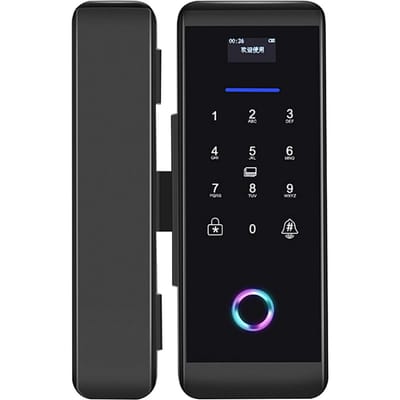 Serrure de Porte en Verre à Empreinte Digitale, Mot de Passe, Carte IC, Contrôle par Application Bluetooth, Alarme, Système de Contrôle d'Accès, Noir noir