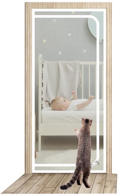 Zachte hordeur met ritssluiting - 90x200 cm - Tweewegritssluiting - Installatie zonder spijkers - Muggenwerend - Verdikt U-vormig gaas, kattenwerend - Geschikt voor woonkamer, keuken en slaapkamer - Wit
