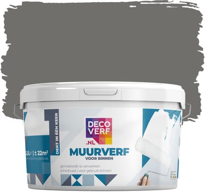 Decoverf muurverf mat authentiek grijs, 2.5L