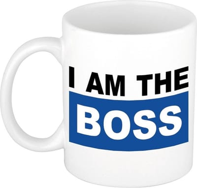 I am the boss mok - blauw/wit - keramiek - 300 ml - koffiebeker heren