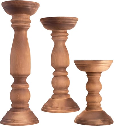 Houten Kaarsenhouders - Kandelaars Rustiek - Romantische Sfeer Creëren - Set van 3 Verschillende Hoogtes - Tot 21 cm Hoog