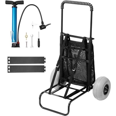 Chariot de plage avec grandes roues pour le sable, plateau de chargement de 51,1 cm x 37,1 cm, avec roues balloon de 22,9 cm, capacité de charge de 75 kg, chariot à sable pliable et 69,1 cm à 114 cm