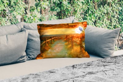 Buitenkussens - Tuin - Zon - Strand - Duin - Horizon - Gras - Pad - Oranje - 50x30 cm