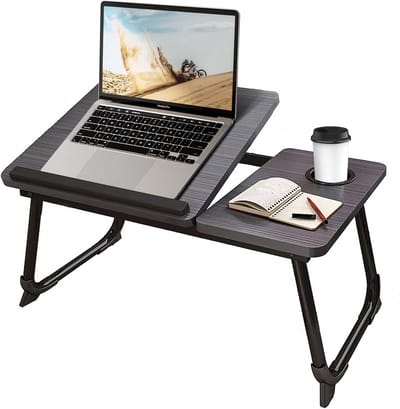 Laptopbureau Bed - Schoottafel Bureau - Werken en Lezen - Met Bekerhouder - 55.9 x 33 x 25 cm - Zwart
