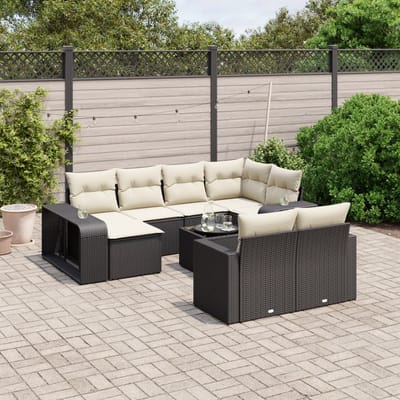 vidaXL - 11-delige - Loungeset - met - kussens - poly - rattan - zwart