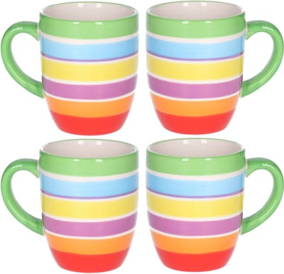 Secret de Gourmet Koffiemokken Curacao - 4x stuks - Keramiek - multi kleuren groen - 300 ml - 8 x 11 cm - Luxe uitstraling