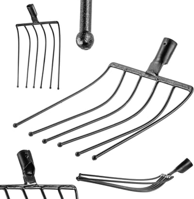 KADAX Aardappelvork zonder steel, raapvork van robuust staal, steenvork, aardappelvork, steenvork, draadvork, spatvork, hooivork, grafvork (zwart 6 tanden)