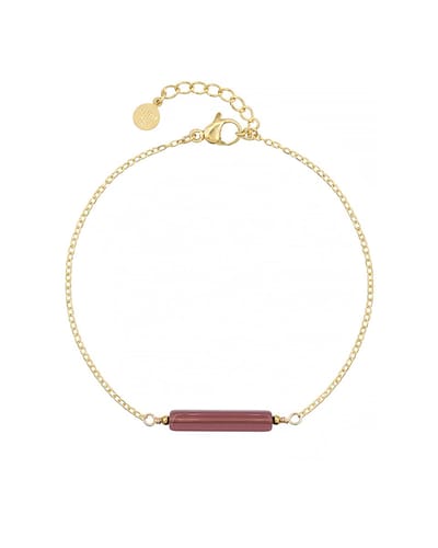 Mint15 Armband met paarse glaskraal tube - Aubergine - Goudkleur RVS/Stainless Steel