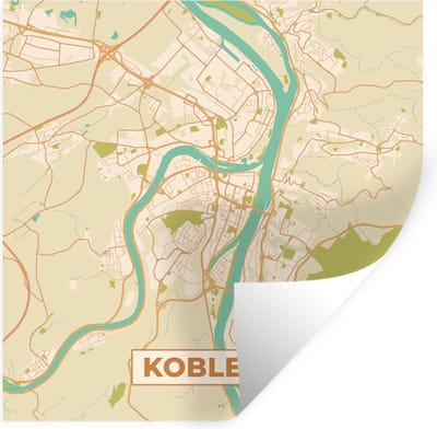 Muurstickers - Sticker Folie - Koblenz - Vintage - Kaart - Plattegrond - Stadskaart - 100x100 cm - Plakfolie - Muurstickers Kinderkamer - Zelfklevend Behang XXL - Zelfklevend behangpapier - Stickerfolie