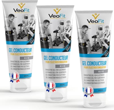 VEOFIT Contactgel voor Elektrostimulatie 3*250mL - Made in France - geleidende elektrode gel voor TENS / EMS buikspiergordel - huidbescherming en hydratatie - elektroden therapie