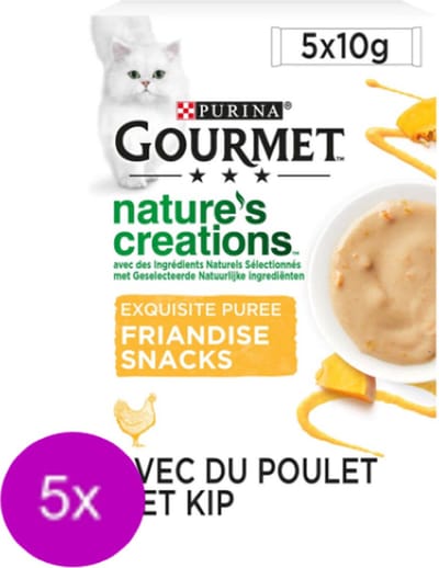 5x Gourmet Nature's Creations - Puree met Kip & Pompoen - Kattenvoer - 5x10g