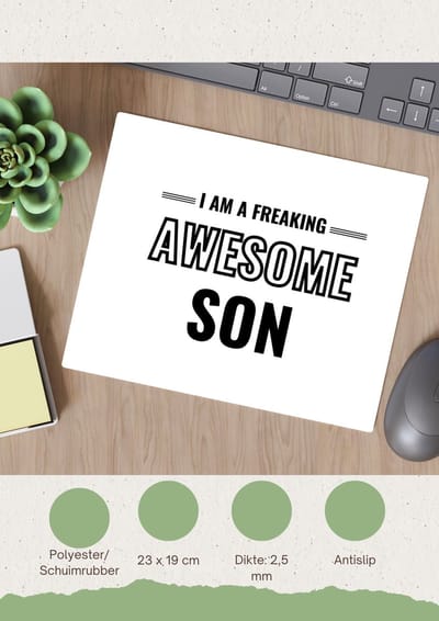 Akyol - i am a freaking awesome son Muismat - Zoon - de meest geweldigste zoon - verjaardagscadeau - verjaardag - cadeau - cadeautje voor zoon - zoon artikelen - kado - geschenk - gift - 23 bij 19 cm