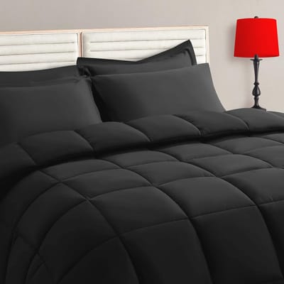 Dekbedset 7 Delig - Beddengoed Set - Heerlijk Slapen - Zacht Gewatteerd Pluizig - Kingsize - Zwart