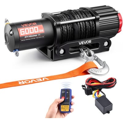 VEVOR elektrische lier 2721 kg, 12V motorlier met Φ6,35 mm x 15 m synthetisch touw, draadloze en bedrade afstandsbediening, elektrische lier voor het slepen van ATV's, UTV's en terreinwagens.