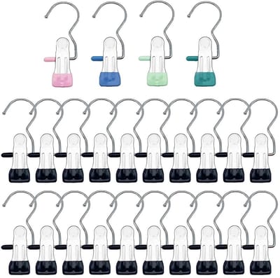 Dailygoods - Washakenset, 24 stuks, laarshaken voor kast, washaken met clips, antislip, kledinghangerclip, 360° draaibare laarshouder voor reizen, sokken, broeken, hoeden