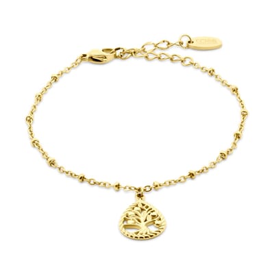CO88 Collection 8CB-91403 – Armband Dames – Tree of Life – Levensboom Hanger – Goudkleurig – RVS – 16+4 cm – Cadeau voor Vrouwen