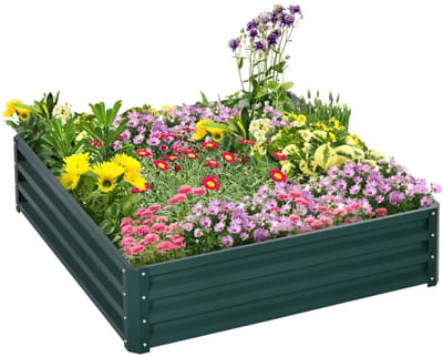 Plantenbak - Bloembak met Stalen Frame - Plantenbed - Tuinbed - Kweekbak - Moestuinbak - voor Buiten, Terras, Tuin & Balkon - voor Groenten, Bloemen & Kruiden - 120 x 120 x 30 cm - Groen