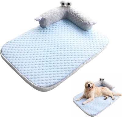 Wasbaar L-vormig kattenkoelbed en hoofdkussen, ideaal voor katten en honden, koelkussen en hondendeken (hemelsblauw, 55 x 40 cm)
