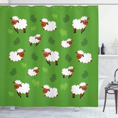 ABAKUHAUS douchegordijn – schaap – 175x180 cm – varen groen