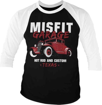 Misfit Garage Raglan top -S- Hot Rod & Custom Zwart/Wit
