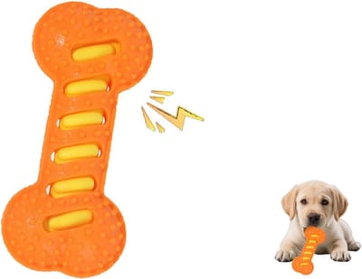 Daity Een interactief kauwspeeltje voor honden met geluid, gemaakt van TPR-materiaal, duurzaam en bijtbestendig. Het kan gebruikt worden om de tanden van uw hond te reinigen en te trainen, waardoor het een ideaal speeltje is voor honden (oranje).