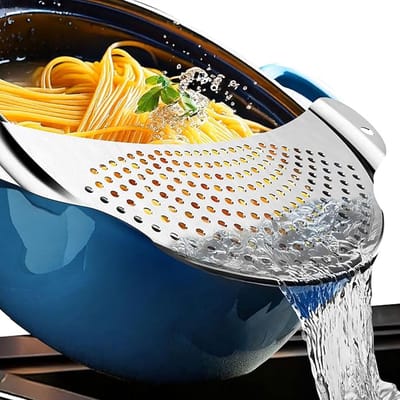 Daity Pastazeef - pastazeef van roestvrij staal - geschikt voor potten en pannen tot 26 cm diameter - vlakke zeef - ruimtebesparende - functionele zeef voor pasta - aardappelen - groenten