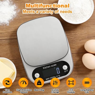 Dailygoods- Keukenweegschaal Digitale Precisie - Roestvrijstalen Weegschaal - Draagbaar - 10KG/1G - Voedselweegschaal - ABS Paneel