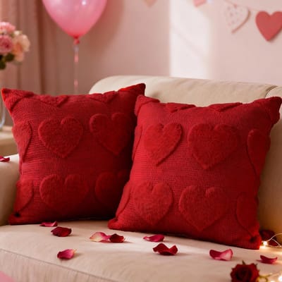 Dailygoods- Kussenhoes set van 2 - 45x45 cm - Zacht pluche - Valentijnsdag decoratie - Liefdeshart - Huidvriendelijk materiaal - Kussensloop