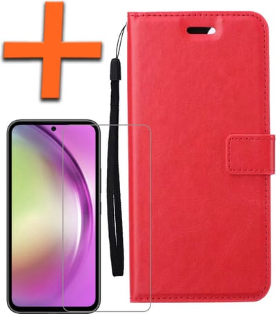 Hoes - Met Screenprotector - Geschikt voor Samsung Galaxy A54 - Luxe Pasjeshouder - Bookcase Portemonee - Flip Case - Kunstleer Book Case - Flipcase - Book Cover - Walletcase - PortemonneeHoes - Rood