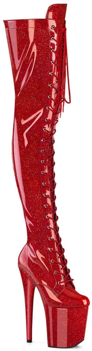 Pleaser - FLAMINGO-3020GP Plateau Overknee Laarzen - 36 Shoes - Rood