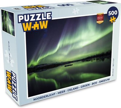 Puzzel Noorderlicht - Meer - IJsland - Groen - Bos - Sneeuw - Legpuzzel - Puzzel 500 stukjes