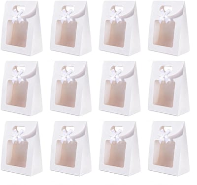 Dailygoods- Geschenkzakjes 12 stuks - Transparant met venster - Opvouwbaar ontwerp - 20 x 14 x 7 cm - Ideaal voor koekjes/snoep - Witte geschenkzakjes - Geschenktassen