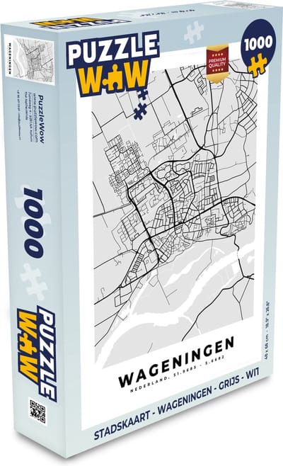 Puzzel Stadskaart - Wageningen - Grijs - Wit - Legpuzzel - Puzzel 1000 stukjes volwassenen - Plattegrond