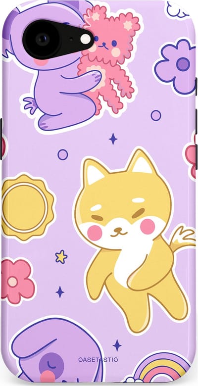 Casetastic hoesje geschikt voor Apple iPhone 16e / Apple iPhone 17e - MagSafe - Dubbellaagse bescherming - Knuffelvriendjes - Fashion Case - Lichtroze Lila Goud