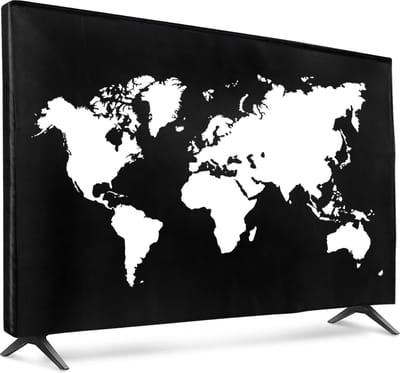 kwmobile tv hoes voor 32" TV cover - Beschermhoes voor televisie - Voor binnengebruik - Wereldkaart design in wit / zwart