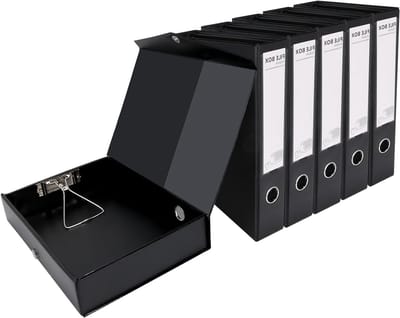 6 Pack A4 Box Files met Clip, 65mm Rug, Vouwbare Documentarchiveringsdozen voor Kantoor en School - Zwart, Organiseer je Documenten Efficiënt