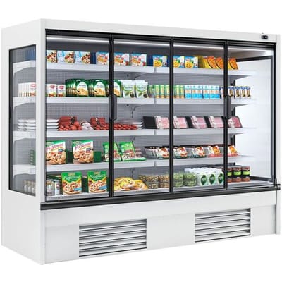 GGM Gastro Wandkühlregal - 2580mm - 910 Liter - mit 4 doppelt verglasten Flügeltüren & 4 Ablagen Wit