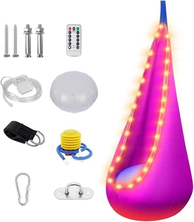 Draagbare Hangstoel met LED Verlichting, Opblaasbare Kussen en Comfortabele Schommelervaring voor Binnen en Buiten