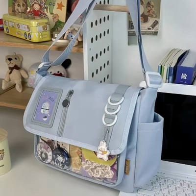 Y2K Japanse Harajuku Schooltassen voor Tienermeisjes Transparante Itabag Crossbody Tas DIY Badge Displayplaat Ita Tas Only Bag NO Toys blauw