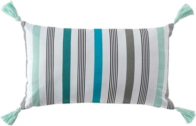 Cushion 30 x 50 cm Wit Blauw Groen Grijs Gestreept met Kwastjes Katoen met Rits Inclusief Vulling voor Bank of Decoratie Kussen