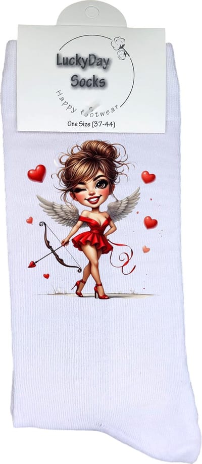 Cupido - Valentijn sokken - Grappige sokken - Leuke sokken - Hem Haar sokken - Vrolijke sokken - Sexy - Valentijn Cadeau - Vaderdag - Moederdag - Verjaardag cadeau - Hartjes - Kerst cadeau - Leuk Cadeau - Socks maken Happy - 37-44 - Verliefd