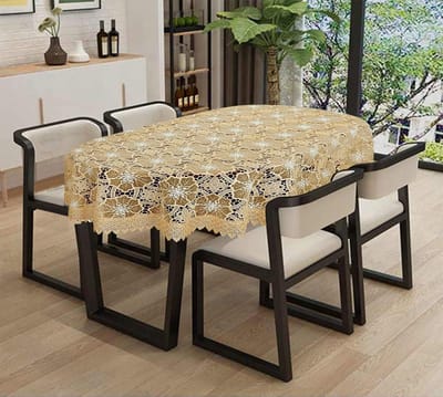 Tafelkleed Kant - Lopers - Eettafel Decoratie - Geborduurde Bloem - 60 x 120 Inch - Beige