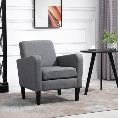 Pugsdrly Eenpersoonsfauteuil, relaxfauteuil, gestoffeerde fauteuil met houten poten, stof in linnenlook, 66 x 72 x 74 cm, lichtgrijs