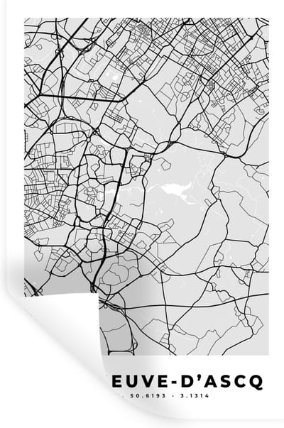 Muurstickers - Sticker Folie - Plattegrond - Kaart - Stadskaart - Frankrijk - Villeneuve-d'Ascq - 20x30 cm - Plakfolie - Muurstickers Kinderkamer - Zelfklevend Behang - Zelfklevend behangpapier - Stickerfolie