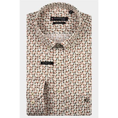 Giordano Overhemd Ivy Satin Stretch Abstract Graphic Pattern Groen-Multi / male