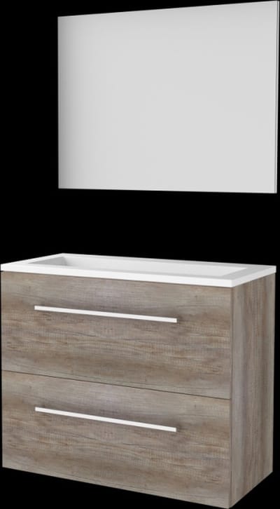 Basic-Line Basic 39 Badkamermeubelset - Ondiep - 80 x 39 cm - Met Grepen - 2 Lades - Acryl Wastafel - Zonder Kraangat - Spiegel - Scotch Oak