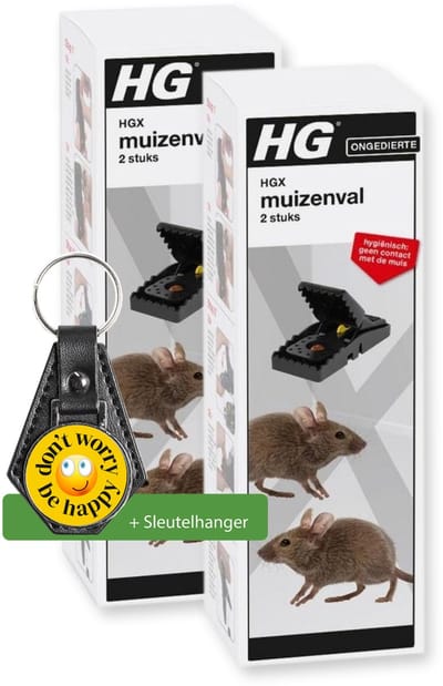 HGX Muizenval - Effectief en Hygiënisch bestrijdingsmiddel tegen Muizen - 2 x 2 stuks - Inclusief sleutelhanger