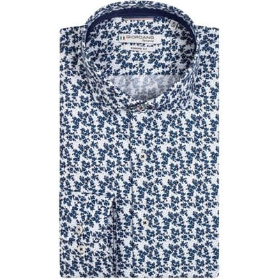 Giordano Overhemd Row Cutaway Mini Flowers Fine Twill Denim Blue / male