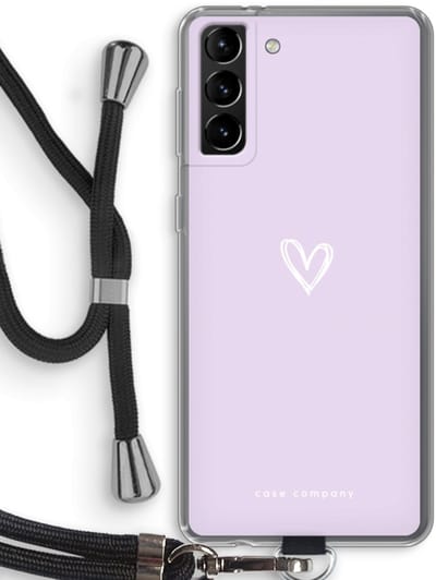 Case Company® - Hoesje met koord geschikt voor Samsung Galaxy S21 Plus hoesje met Koord - Klein hartje paars - Telefoonhoesje met Zwart Koord - Bescherming aan alle Kanten en Over de Schermrand