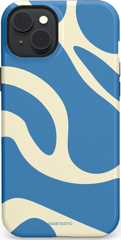 Casetastic hoesje geschikt voor Apple iPhone 15 Plus - MagSafe - Dubbellaagse bescherming - Lichtblauwe water vlekken - Fashion Case - Lavendel Crème Lichtblauw